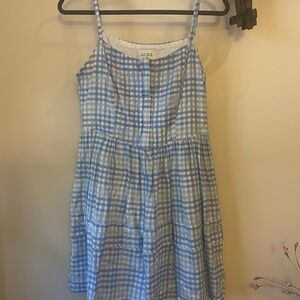 Aura Blue and White Checkered Romper Dress